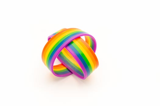 Rainbow patterned wristbands are on a white background photo