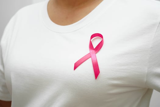 Asian woman with pink ribbon, World Breast Cancer Day at October. photo