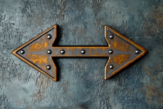 Exploring the symbolism of direction with this captivating image of a weathered metal arrow pointing both ways, inviting contemplation on choices, decisions, and the balance between different paths photo
