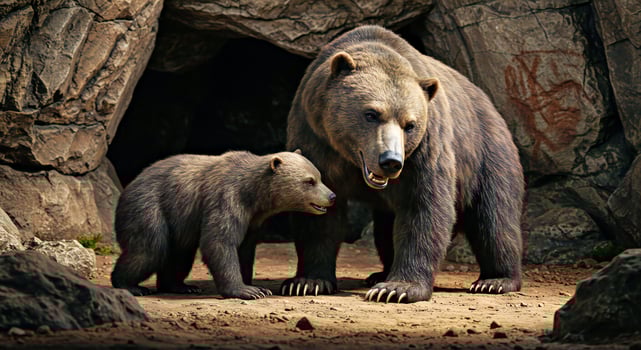 A mother bear and her cub photo