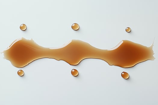Liquid caramel spill with droplets on a white background photo