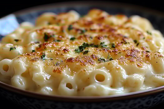 Delicious Baked Macaroni and Cheese Garnished with Fresh Herbs for Comfort Food Delight photo