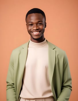 Smiling Nigerian man in stylish casual wear, giving a confident look with a simple background photo