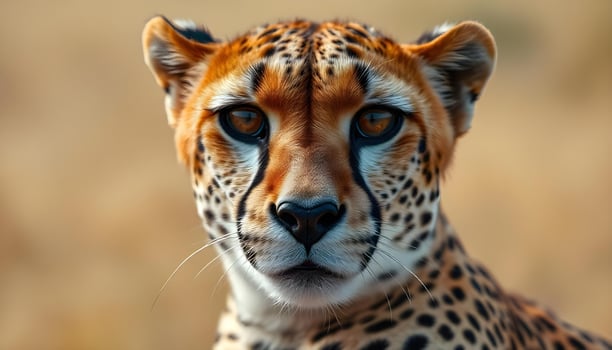 Female cheetah with detailed fur and alert expression in natural savannah light photo
