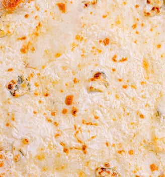 Melted cheese topping on a golden baked dish with seafood photo