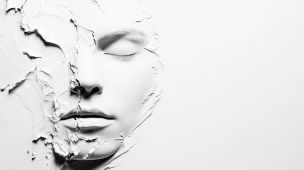 Face emerging through cracked surface in artistic expression photo