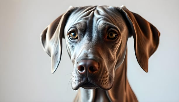 Weimaraner with intense amber eyes and a sleek silver gray coat in soft natural light photo