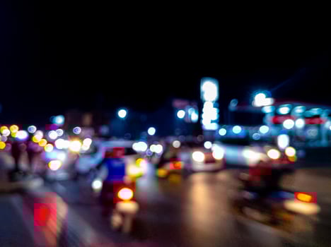 Blurry Night Street Scene With Traffic Lights and Motion photo