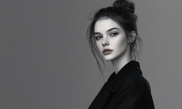 A monochrome portrait of a young woman with a stylish expression. photo