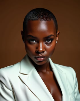 Confident Woman in Stylish Blazer with Short Hair and Glowing Skin photo