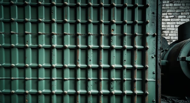 Green Metal Texture with Rivets in Striped Design and Blank Space for Text Overlay in Industrial Background photo