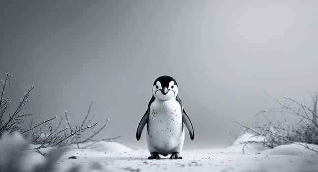A penguin is standing in the snow photo