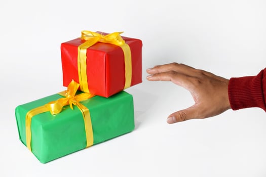 Sweatered Hand Pointing with a Colorful Square-Tipped Finger photo
