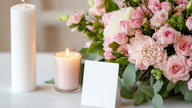 Beautiful Mothers Day table arrangement featuring pastel flowers and candles for a cozy celebration photo