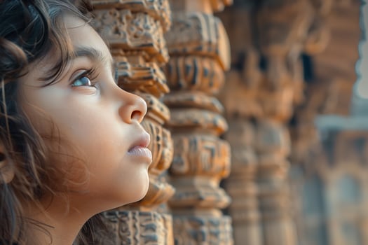 A little girl looking up at the sky photo