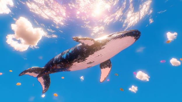 Majestic whale gliding through vibrant blue ocean waters under a bright sky during midday photo