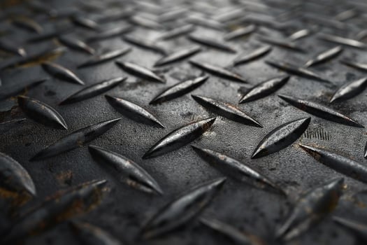 Close-up of a textured metal surface showing a diamond plate pattern. photo