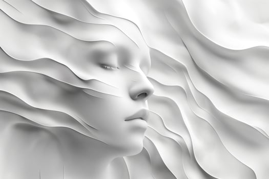 A serene female figure with flowing white textures, creating an ethereal and dreamlike atmosphere. photo