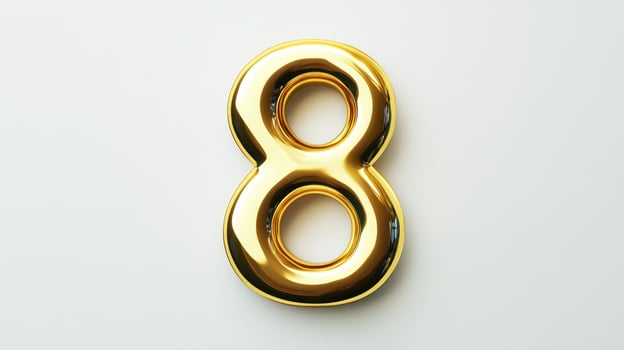 Shiny golden number eight displayed on a clean background, emphasizing elegance and the significance of the numeral in various contexts photo