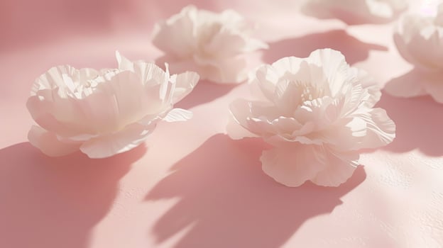 White peonies on pink background arrangement photo