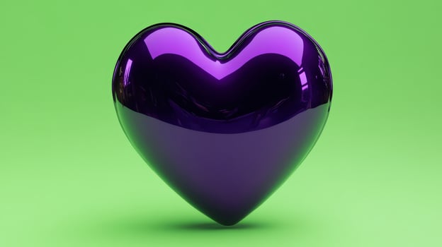 Vibrant purple heart shaped object stands out against a bright green background, creating an eye-catching visual focal point photo
