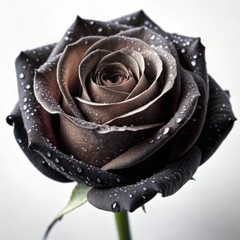 A black rose adorned with glistening water droplets, showcasing its elegant and mysterious beauty. photo