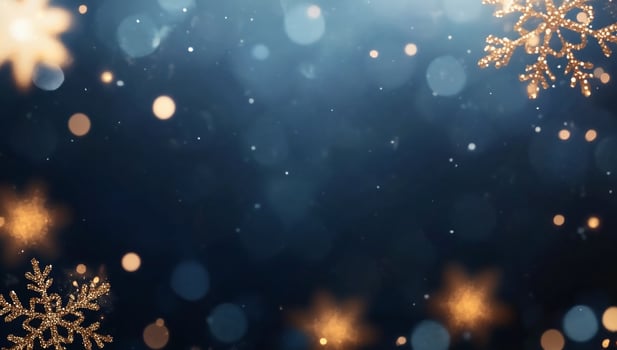 A festive background with shimmering lights and snowflakes. photo
