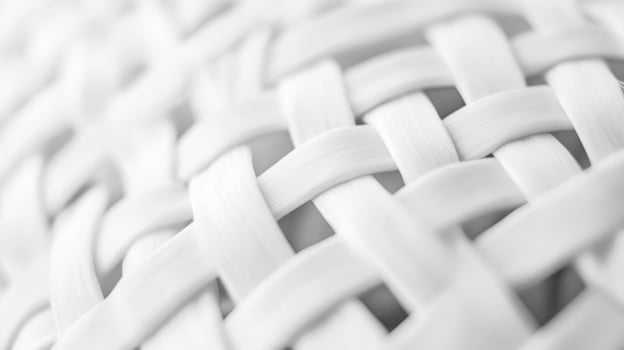 A close-up view reveals an intricate woven white texture, beautifully illuminated by the soft glow of natural light photo