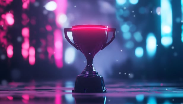 A glowing trophy against a vibrant background, symbolizing achievement. photo