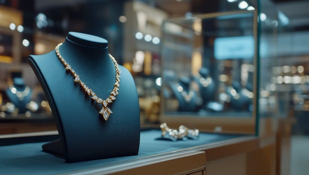 Elegant jewelry display featuring a necklace and accessories. photo