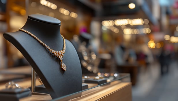 Elegant jewelry display featuring a necklace on a stand. photo
