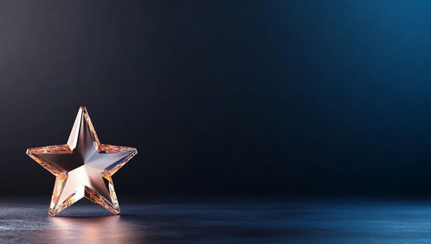 A crystal star on a dark surface, illuminated by soft light. photo