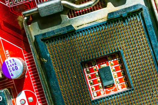 Closeup of electronic circuit board or PCB printed circuit board photo