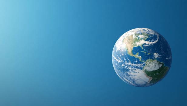 The earth is shown in a blue sky photo