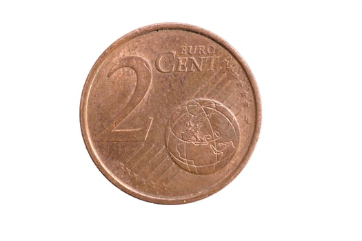 2 euro cent coin on white background photo