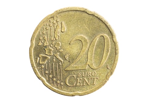 20 euro cent coin on white background photo