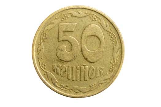 Ukrainian coin of 50 kopecks on a white background photo