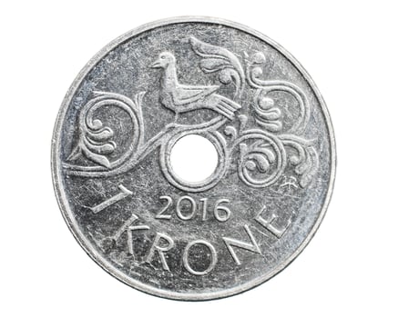 one Danish krone coin isolated photo