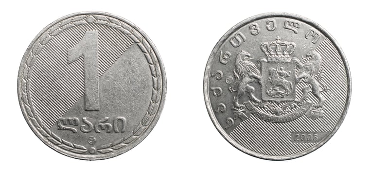 one Georgian lari coin isolated background. photo