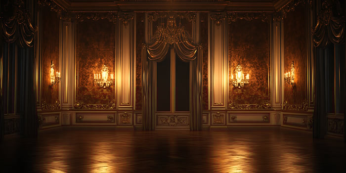 A room with gold walls and a fireplace photo