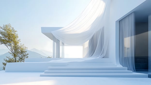 A white house with a large window and a large window photo