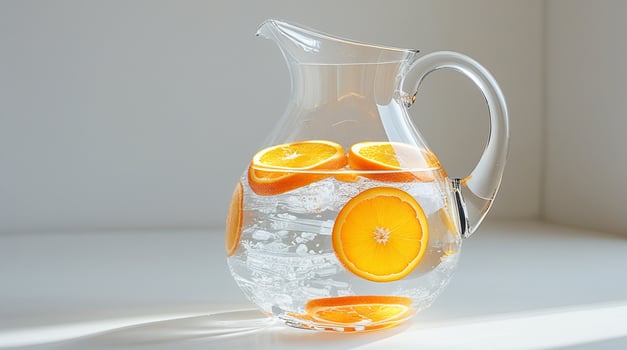 Refreshing orange infused water in glass pitcher photo