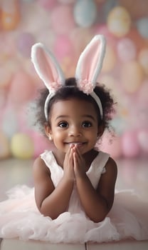 Adorable African-American Toddler Girl with Easter Bunny Ears and Cute Expression photo