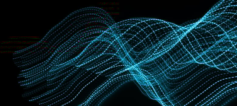 blue dotted lines of lights on a black background. photo