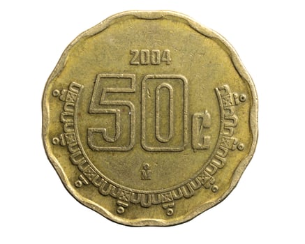 Mexico fifty peso coin isolated background photo