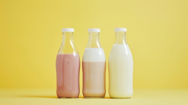 Smoothie Bottles on a Yellow Background photo