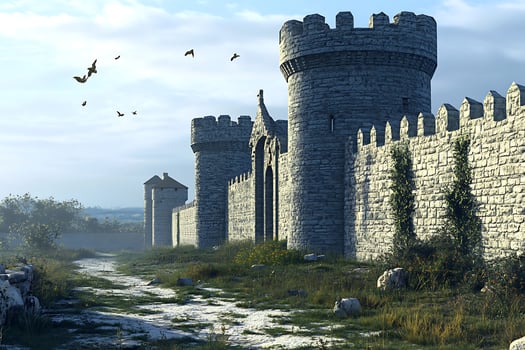 A castle wall with a path leading to it photo