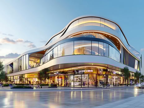A modern shopping center with a curved facade photo