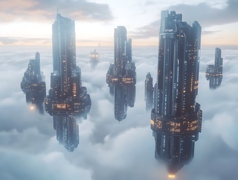 Futuristic cityscape in the clouds photo