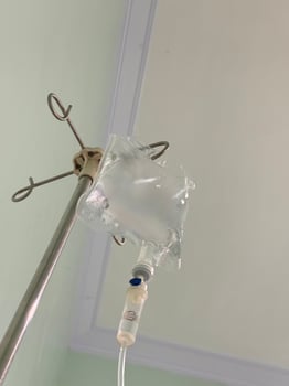 Close-Up of IV Drip Bag in Healthcare Setting photo